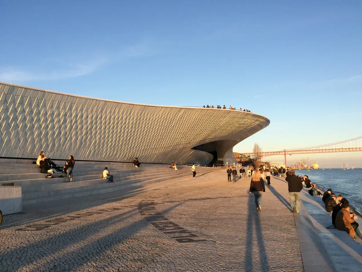 The curved roof of MAAT beside the Tagus, one of the museums in Lisbon